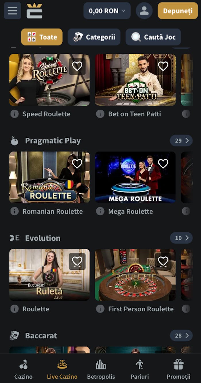 Jocuri de noroc live disponibile la Conti Casino.