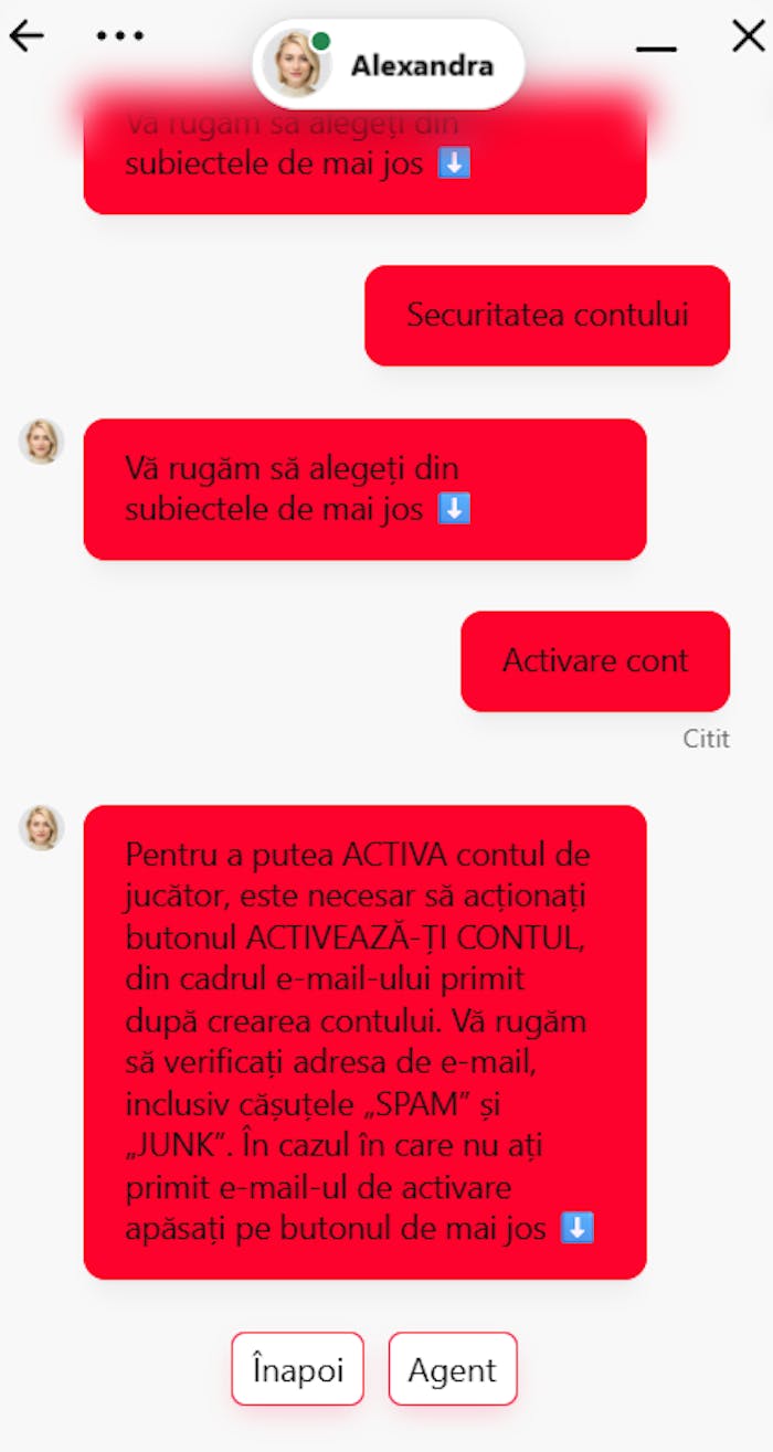 Ce am discutat cu suportul de la Vivabet Romania pentru activare cont. 