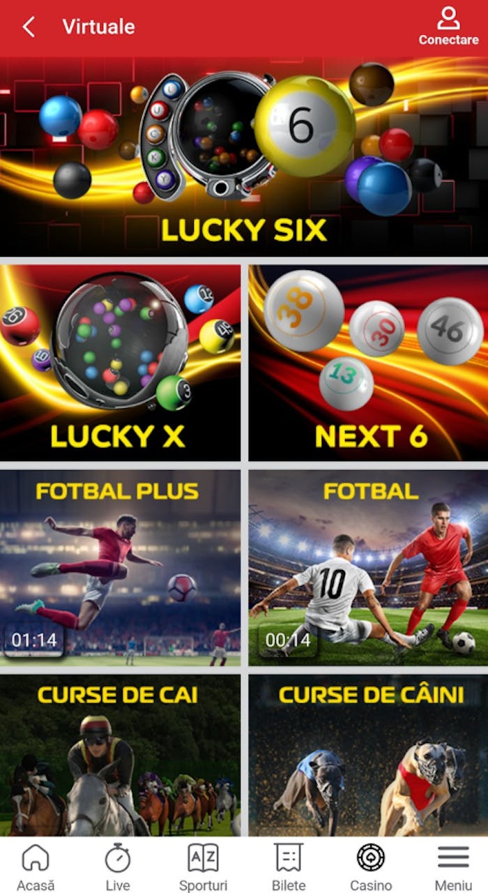 Jocuri virtuale Casa Pariurilor cu fotbal, curse de câini, de cai și Lucky Six.
