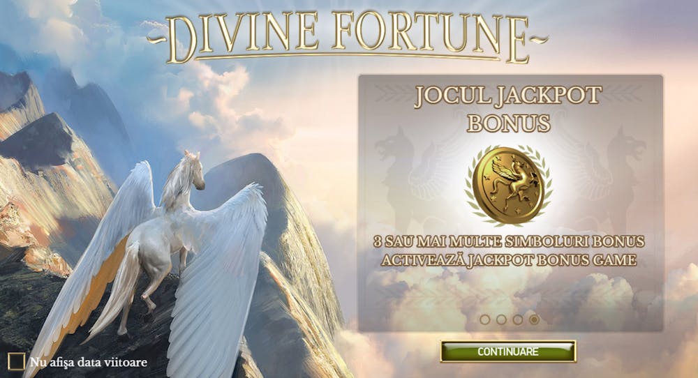 Modul de activare al premiului jackpot la slotul Divine Fortune.