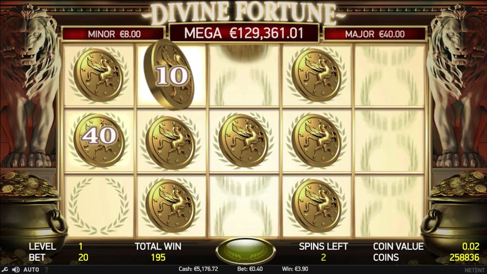 Divine Fortune prezentare joc jackpot cu monezi care activează unul din cele 3 premii.