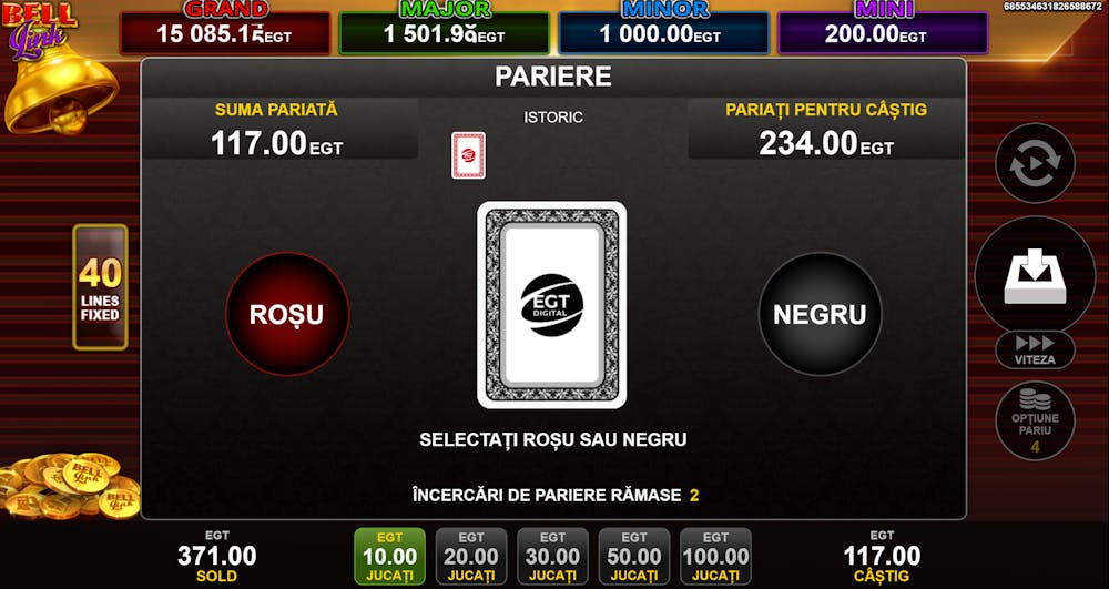 Funcția Gamble a slotului 40 Super Hot Bell Link.