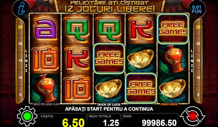 Imagine cu rotiri gratuite activate ale slotului Duck of Luck