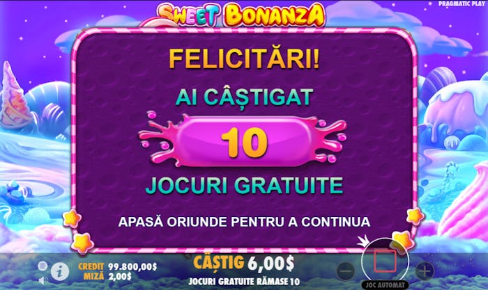 Imaginea afișată la declanșarea funcției speciala Sweet Bonanza.