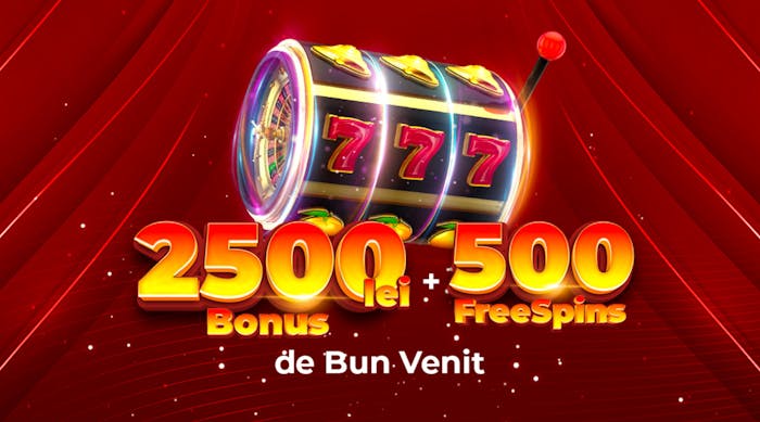 Bonusul de bun venit îți aduce până la 2.500 lei și 500 rotiri gratuite.