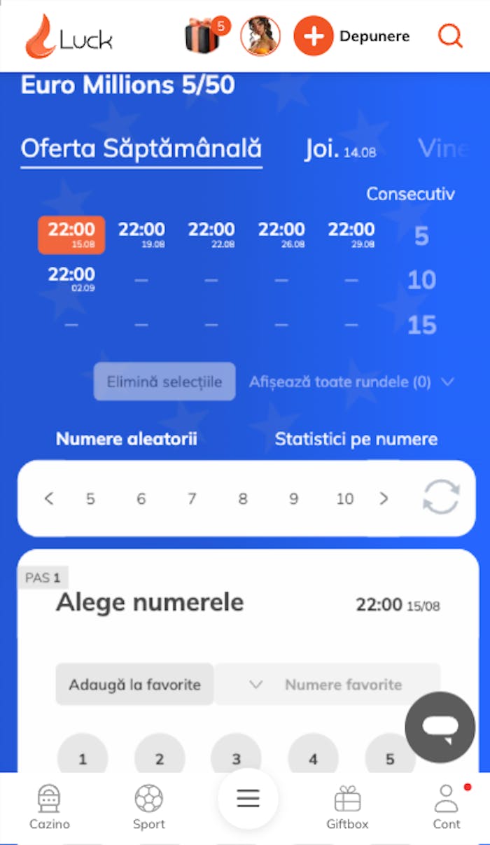 Pagina de loto EuroMillions pe cazinoul Luck.