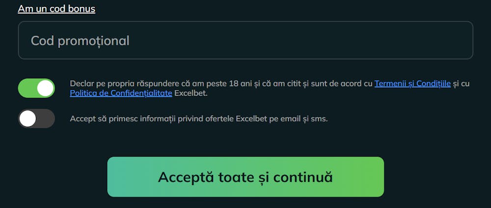 Unde inserezi primul cod promotional Excelbet.