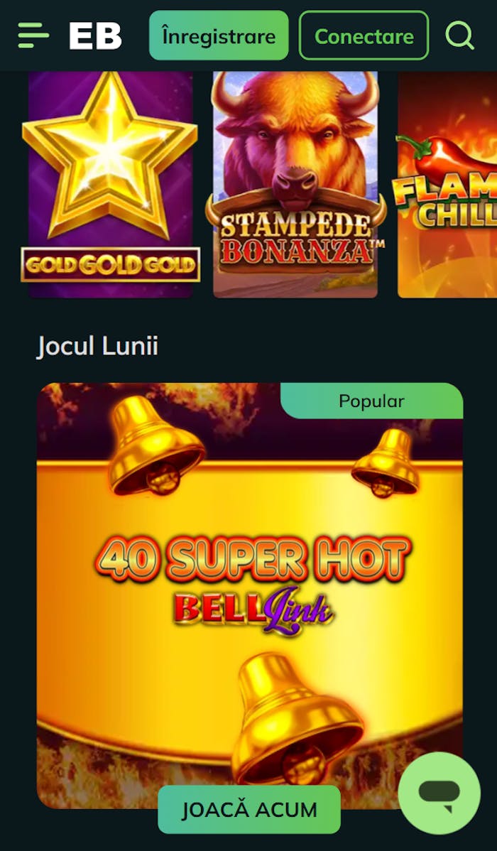 Exemplu cu selecția de jocuri de la Excelbet online cu jocul lunii și alte 3 sloturi populare.