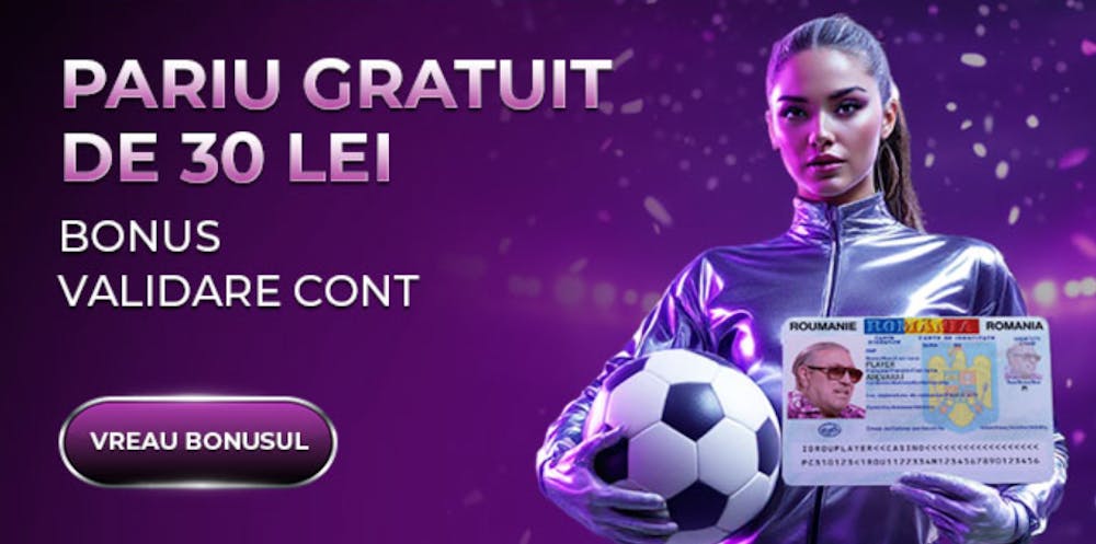 Exemplu de ofertă de pariu gratuit de 30 lei pentru validarea contului, disponibilă la înscriere.