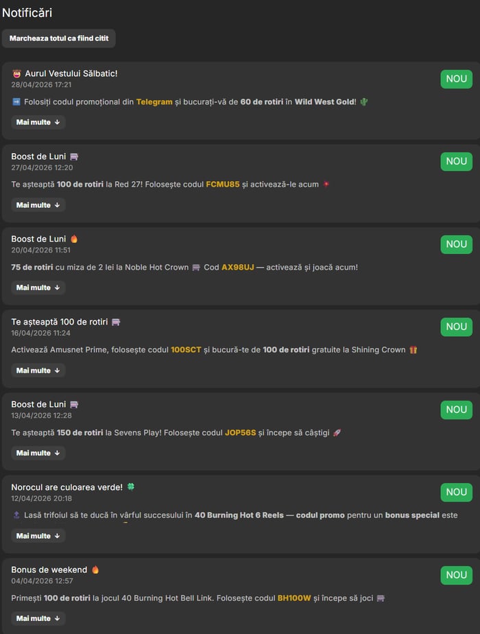 Exemplu de promoții și cod promoțional Million casino din contul meu
