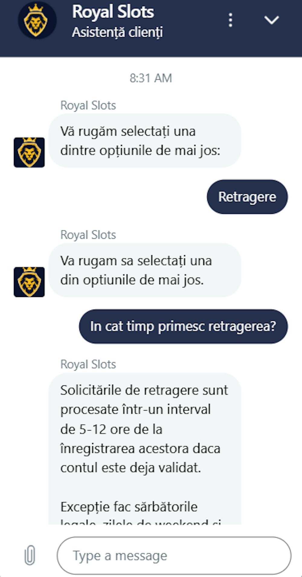 Convorbire live chat dintr-un casino online România de top cu răspuns automat în 2025.