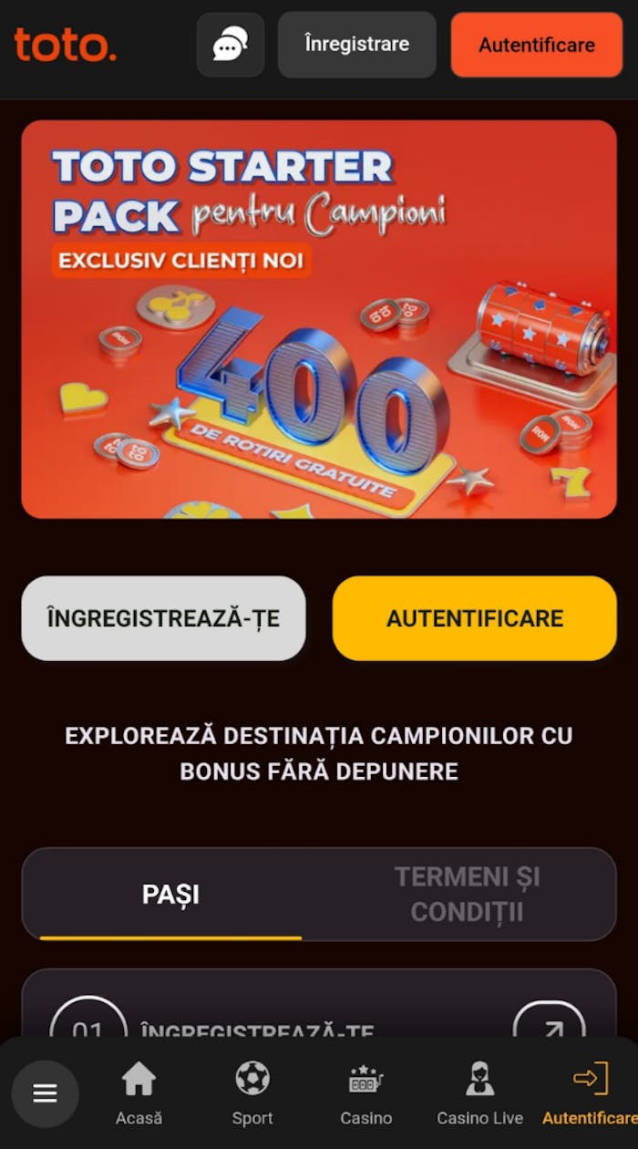 Primul Totogaming bonus creditat după validarea contului.