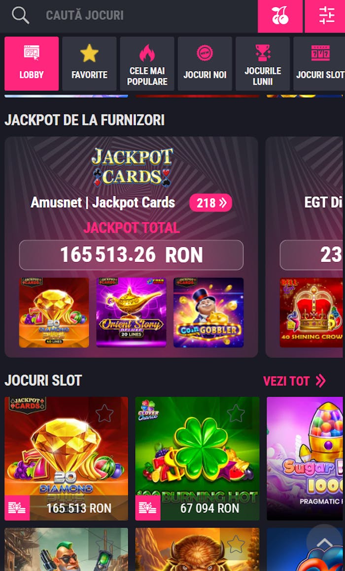 Exemplu de jocuri cu pacanele cu jackpot de la Favbet.