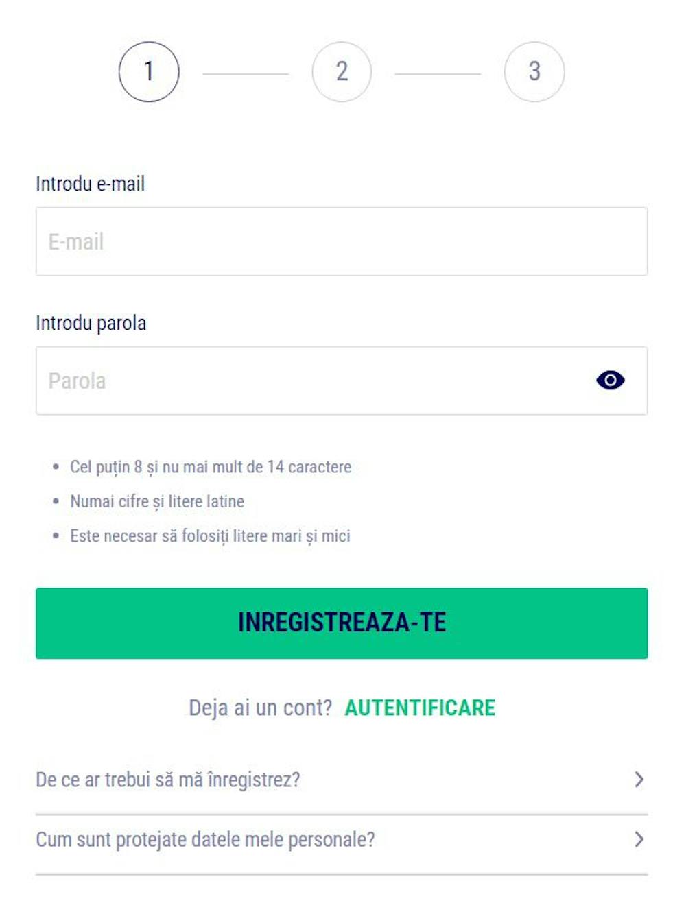 Formular de înregistrare Favbet.