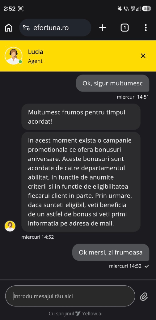 Mesaj Fortuna bonus aniversar
