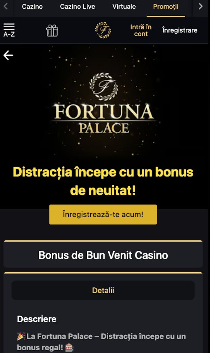 Prin bonusul de bun venit Fortuna Palace poți obține până la 1.000 RON.