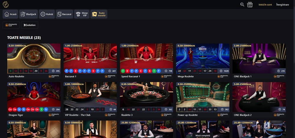 Pagina de casino live Fortuna Palace are peste 20 de mese. 