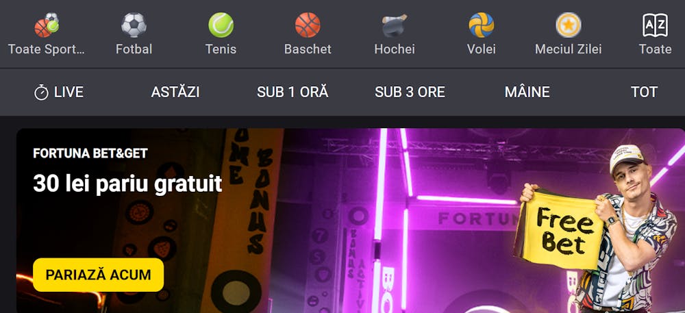 Pagina de pariuri sportive Fortuna.