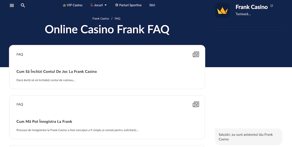 Frank casino contact