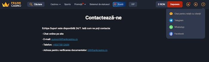 Frank casino contact