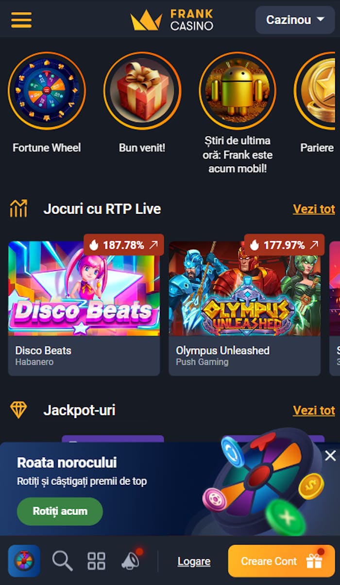 Pagina Frank Casino online cu fiecare recompensă și jocuri cu RTP live mari.