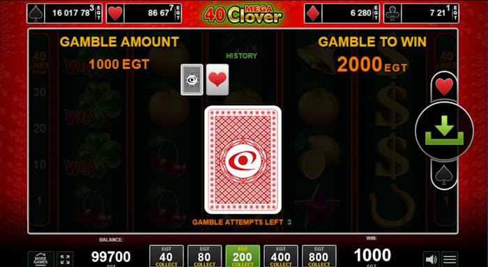 Funcția Gamble la slotul 40 Mega Clover.