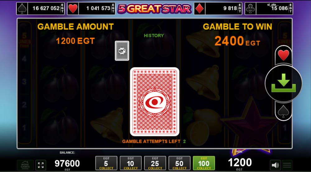 Funcția Gamble la 5 Great Star.
