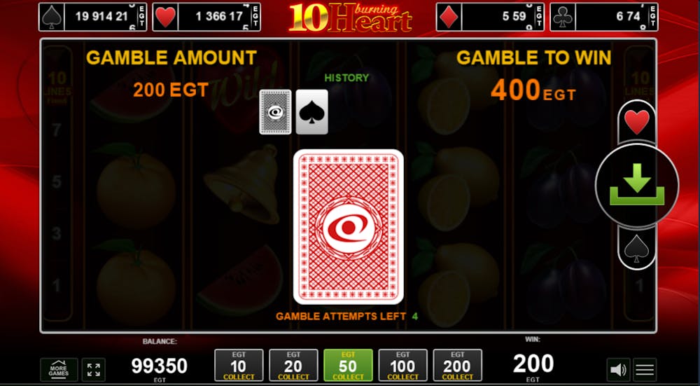 Imagine care prezintă funcția Gamble a slotului 10 Burning Heart