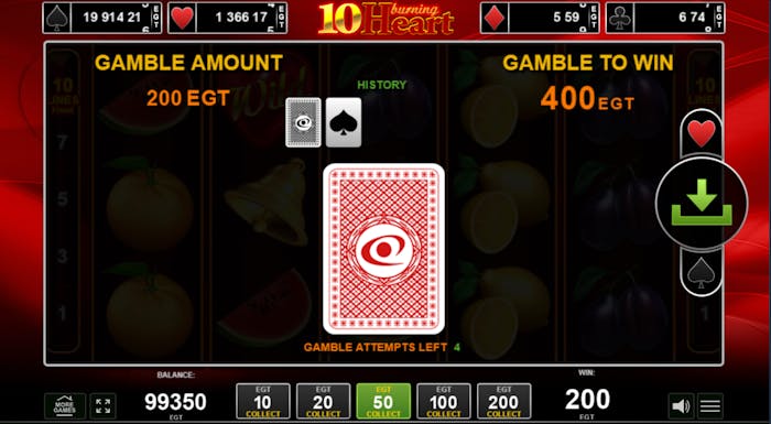 Imagine care prezintă funcția Gamble a slotului 10 Burning Heart