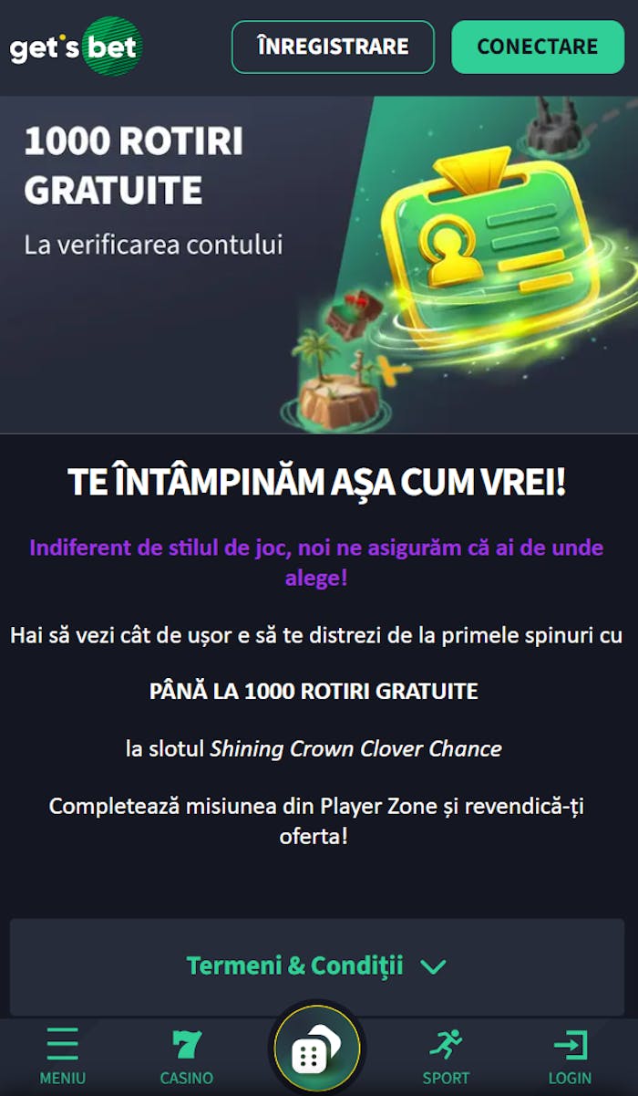 Primele 1000 rotiri gratuite pe care le poți lua fără un cod bonus Get's Bet fără depunere azi.