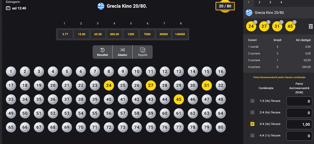 În partea dreaptă este un model de bilet combinat la loto Grecia Kino