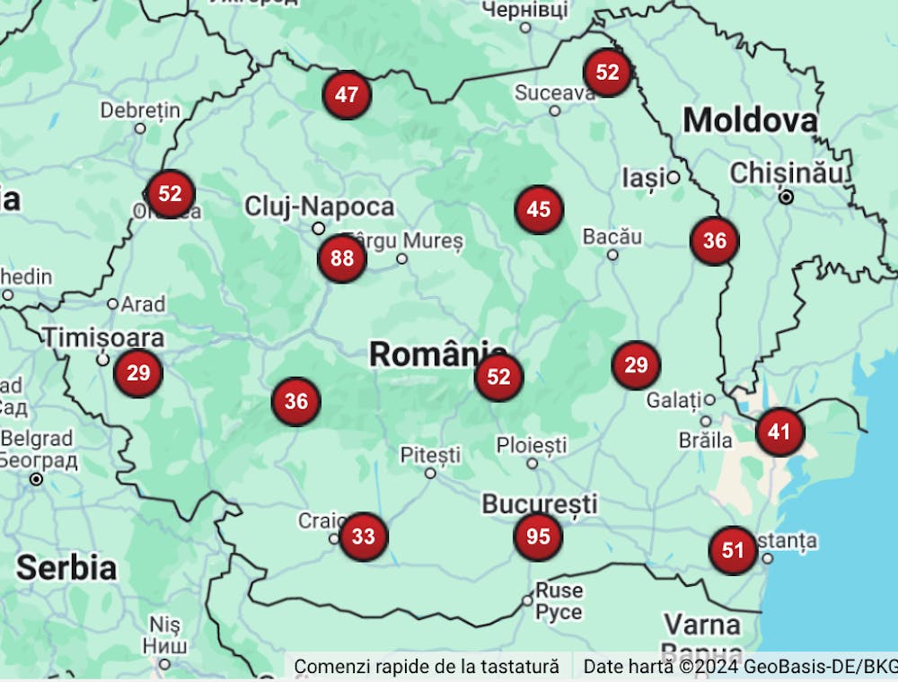 Harta cu locațiile sălilor Casa Pariurilor în România