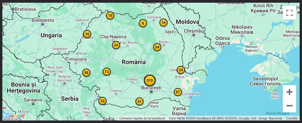 Harta cu locațiile sălilor Fortuna în România