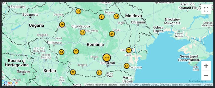 Harta cu locațiile sălilor Fortuna în România