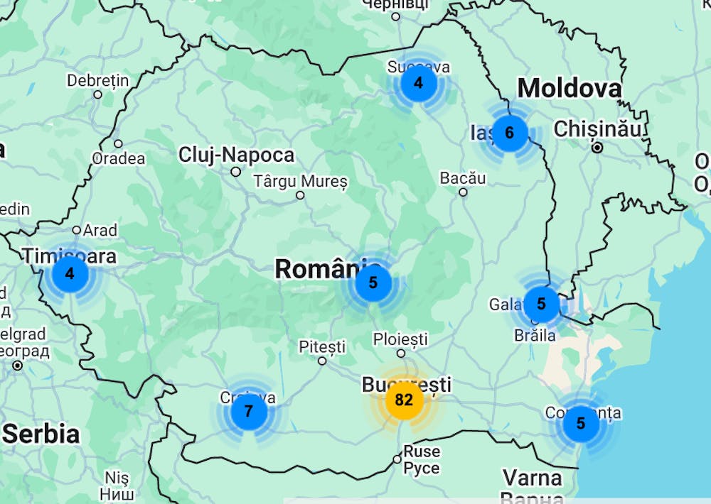 Harta cu locațiile sălilor Maxbet în România