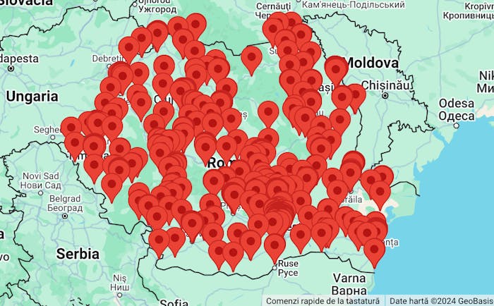 Harta cu locațiile sălilor Superbet în România