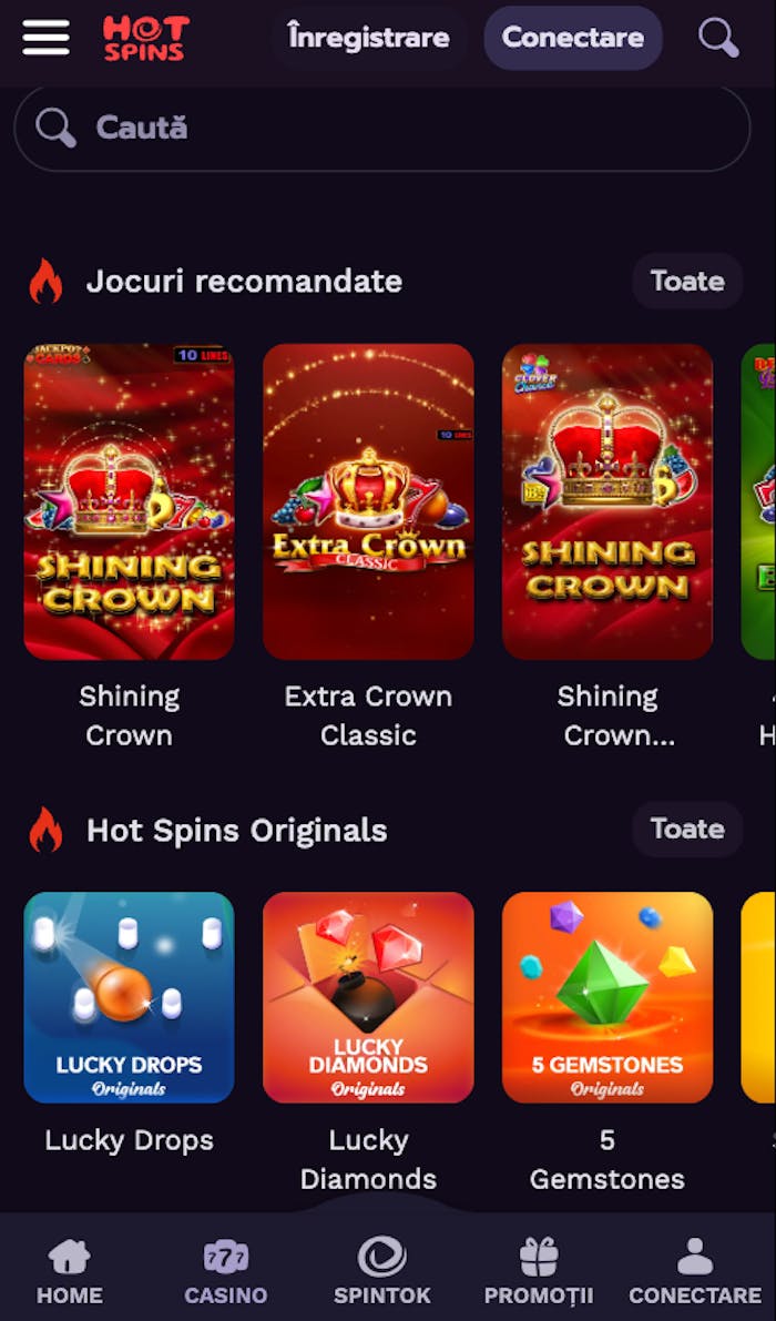 O parte din oferta de jocuri online de la HotSpins casino.