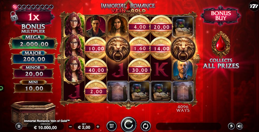 Desginul celui mai nou slot Immortal Romance, Vein of Gold.