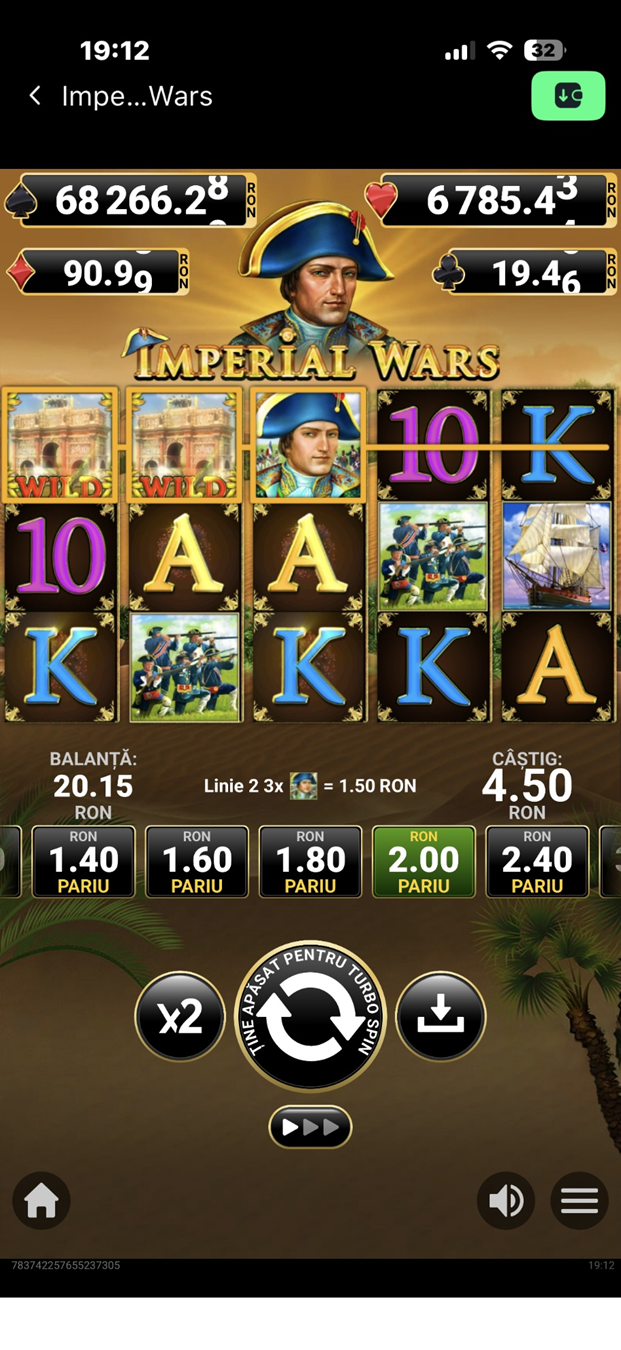 Sesiune de joc la păcănele cu jackpot Imperial Wars la King Casino.