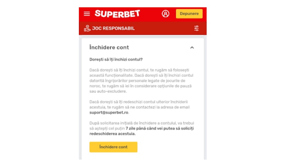 Detalii despre închiderea contului la Superbet. 