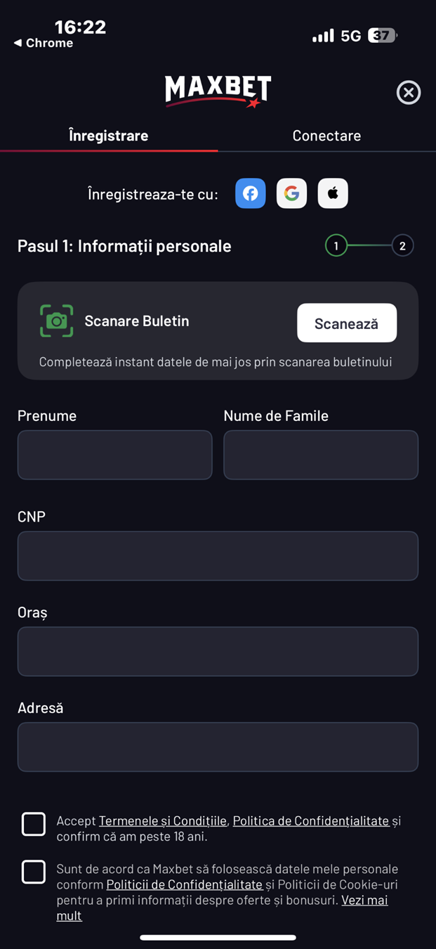 Înregistrare la cazino online Maxbet România.