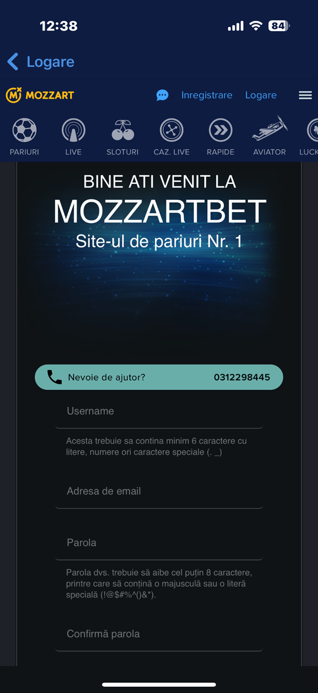 Mozzart casino online procedura de înregistrare pe site.