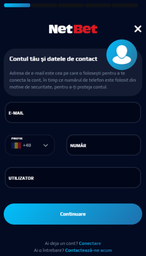 &nbsp;&nbsp;Procedura de deschidere cont de la NetBet casino.