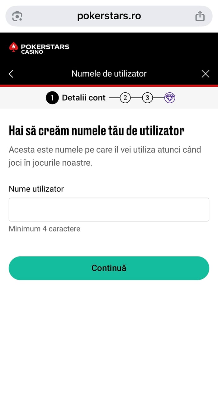 Procedura de deschidere cont nou la cazino PokerStars.