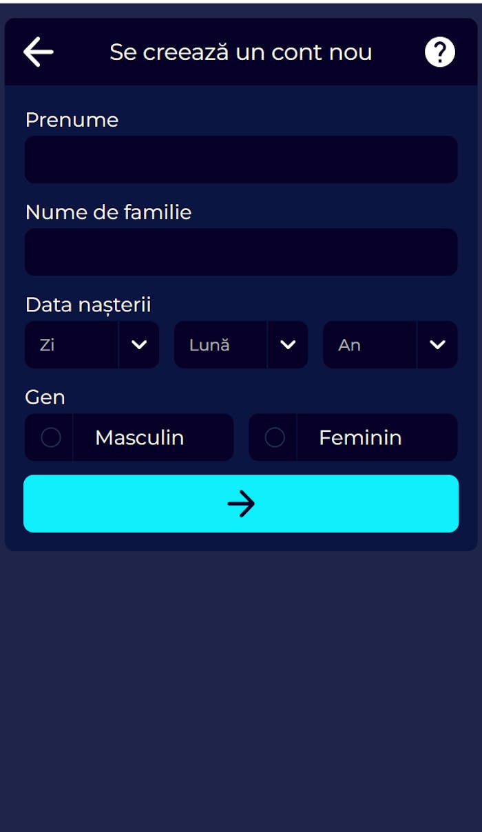 Formularul de înregistrare cont la Prowin casino.