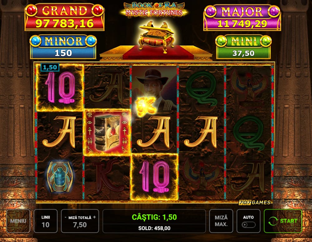 Exemplu de jackpot fix la slotul Book of Ra Mystic Fortune.