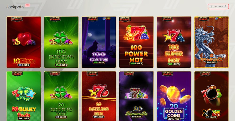 Jocuri cu Jackpot Cards de pe platforma de cazino RedSevens.