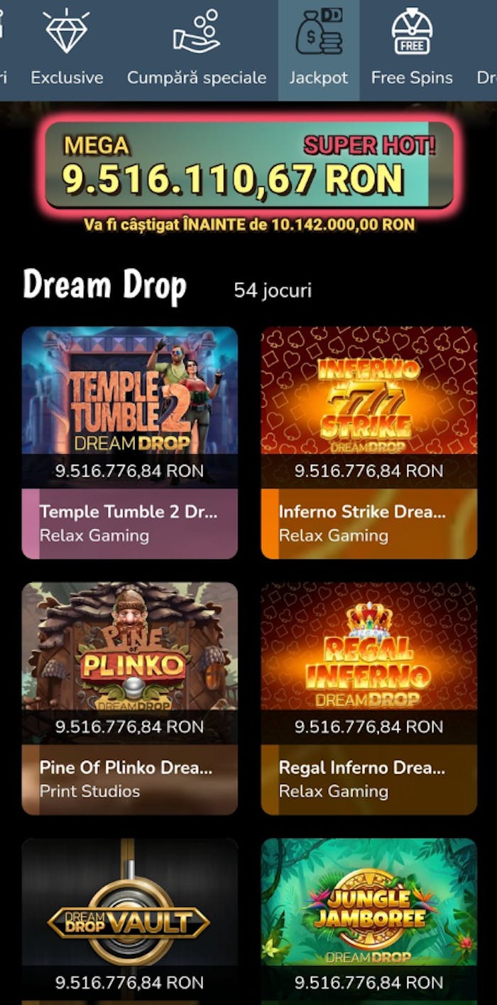 Exemplu de pacanele care au jackpot pe Vlad Cazino online cu premii de peste 9 milioane de RON.