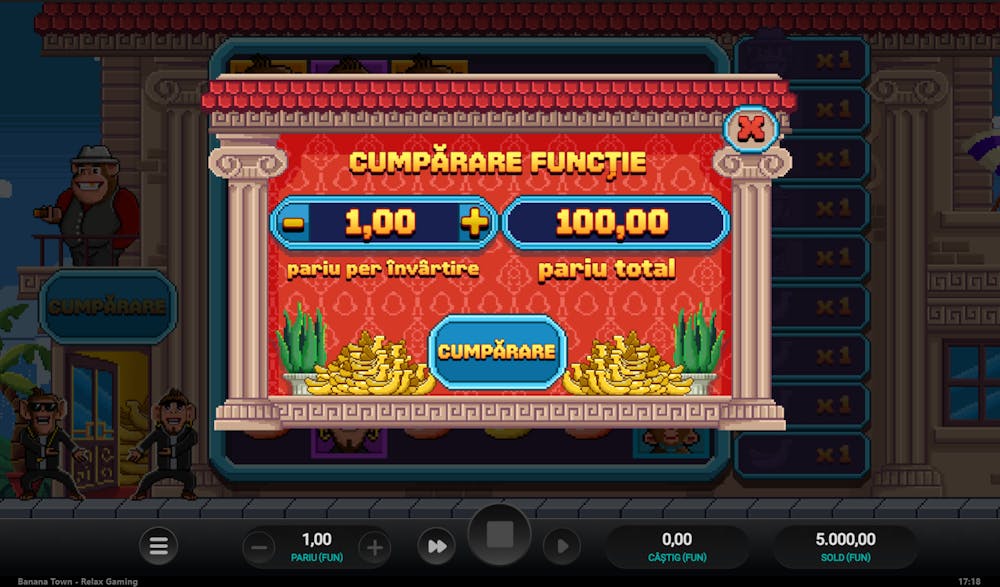 Joc cu funcție Bonus Buy sau Cumpăra speciala pe miza de 1 RON cu pariu total de 100.