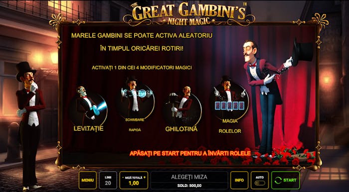 Funcție aleatorie din Great Gambini pentru fiecare rotire necâștigătoare.